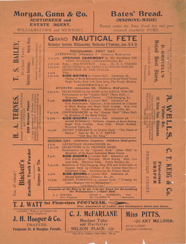 Programme of events for the Grand Nautical Fete at the Mechanics Institute of Williamstown in June 1907