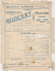 Programme - Concert programme, 20 July 1899