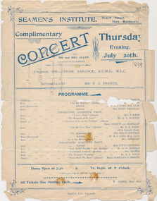 Programme - Concert programme, 20 July 1899