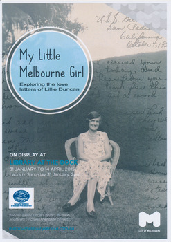 Poster for the exhibition My Little Melbourne Girl, Exploring the love letters of Lillie Duncan