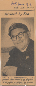 Newspaper clipping with portrait of Reverend C.J.Eldridge Doyle