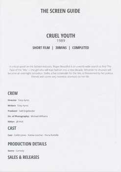 Cruel Youth, Movie production details printed on A4 paper