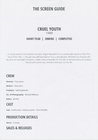 Cruel Youth, Movie production details printed on A4 paper