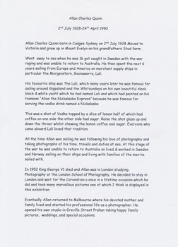 Typed Biography of Allan Charles Quinn by his wife Barbara