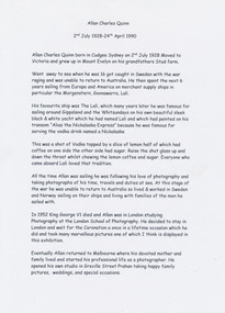 Typed Biography of Allan Charles Quinn by his wife Barbara