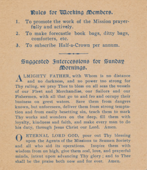 Small membership card for working members of the Ladies Harbour Lights Guild