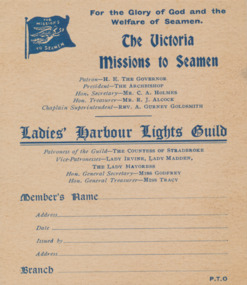 Small membership card for working members of the Ladies Harbour Lights Guild