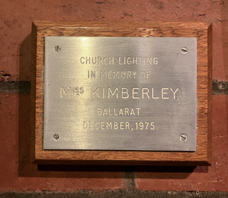 Plaque - Memorial plaque, Miss Kimberley, c. 1975