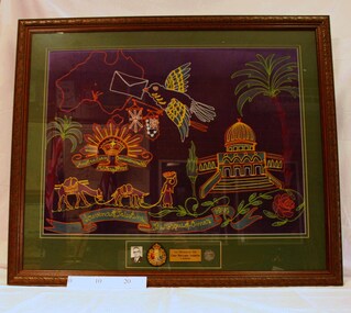 Souvenir - Framed World War 2 Embroidered Banner, WW2 Embroidered Souvenir, Estimated date 1941