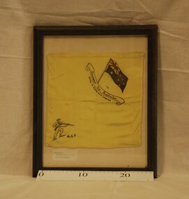 Souvenir - Framed Embroided Handkerchief, WW2 embroidered handkerchief, Estimated date 1941