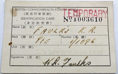 Document - Identity Card for Keith Richard Faulks
