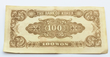 Currency - Bank note, Korean, 100 Won