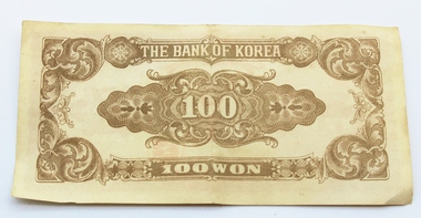 Currency - Bank note, Korean, 100 Won