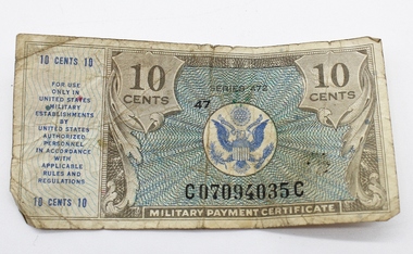 Currency - Military Payment Certificate, For 10 cents