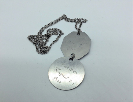 Two Metal ID tags on chain