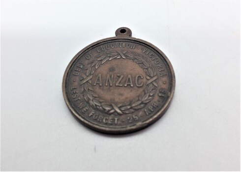 Medal issued by Victorian Education Dept (1916) to commemorate the ANZAC campaign