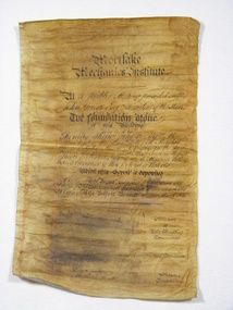 Poster - Mortlake Mechanics Institute, re foundation stone, Mortlake Mechanics' Institute Scroll