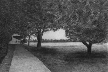 Photograph, Photograph of artist sketch of the old pavilion at Murrumbeena Park in 1951, c. 1951