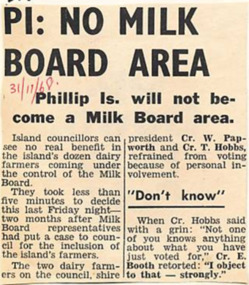 Newspaper Clipping, PI: No Milk Board Area, 31/11/1968