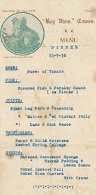 Document, Bayview Dinner Menu, 23/09/1932