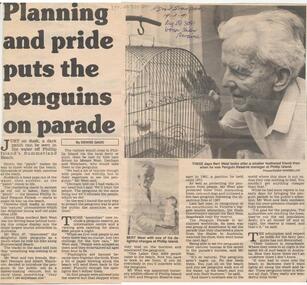 Newspaper cutting, Frankston Standard Newspaper, Bert West, Wild Life Officer, Penguin Parade Phillip Island, 19/02/1991