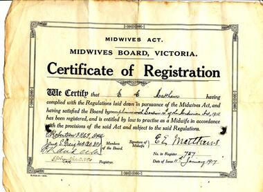 Certificate, Midwives Board Victoria et al, 1917 and 1947