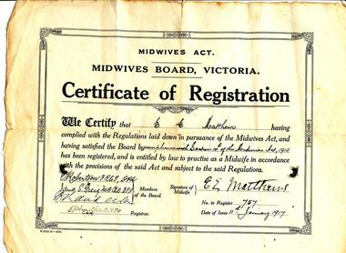 Certificate, Midwives Board Victoria et al, 1917 and 1947