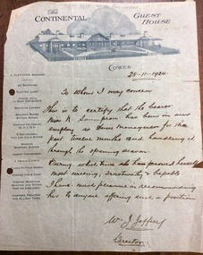 Document, Letter of recommendation for Ellen Soumprou, 25 November 1924