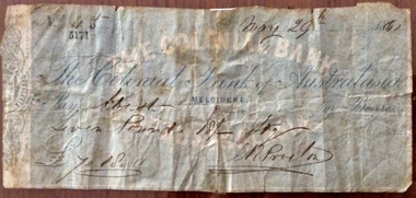 Document - Bank cheque, Colonial Bank Cheque 1861
