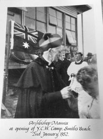 Photograph, Archbishop Mannix at YCW Camp, 2 January 1952