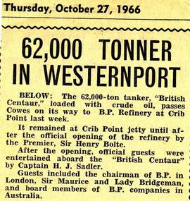 Newspaper Clipping, Tanker "British Centaur", 27/10/1966