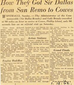 Newspaper Clipping, Sir Dallas Brooks, 1/12/1962