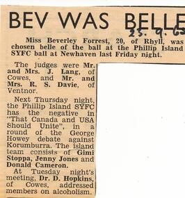 Newspaper Clipping, Beverly Forrest, 23/9/1965