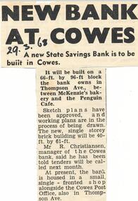 Newspaper Clipping, New State Savings Bank Cowes, 28/3/1968