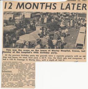 Newspaper Clipping, 12 Months Later, 23/11/1967