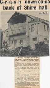 Newspaper Clipping, CRASH - down came back of Shire Hall, 9/5/1968
