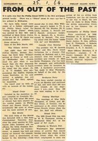Newspaper Clipping, Phillip Island News, From Out of the Past, 25/1/1964