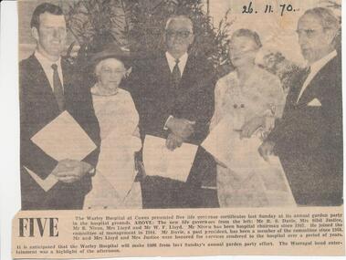 Newspaper Clipping, Five Life Governor Certificates, 26/11/1970