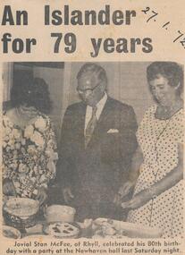 Newspaper Clipping, Stan McFee's 80th, 27/1/1972