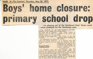 Newspaper Clipping, Boy's Home Closure, 25/5/1972