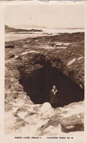 Postcard - Post Card, black & white, Forrest Caves, Phillip Island