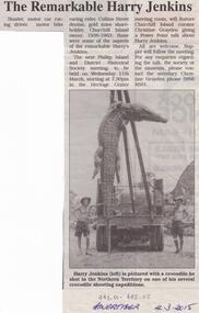 Newspaper Clipping, San Remo & Phillip Island Advertiser, The Remarkable Harry Jenkins, 4/3/2015