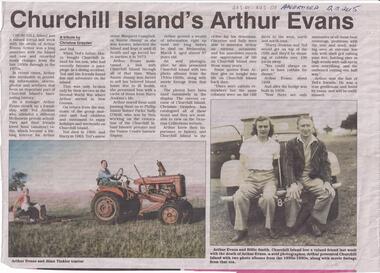 Newspaper Clipping, San Remo & Phillip Island Advertiser, Churchill Island's Arthur Evans, 12/3/2015