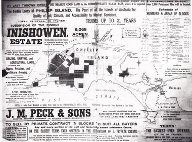 Map & Newspaper clipping, The Argus, Inishowen Estate, c1910 and 3/11/1868
