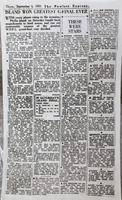 Article, "Island won greatest G-Final ever" 1951