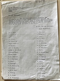 Document, Petition for bridge between Phillip Island and San Remo 1937