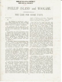 Article, Severance of Phillip Island from Woolamai -case for unity. 1928, 1st July 1928