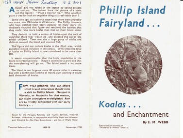 Booklet, Phillip Island Fairyland - Koalas and enchantment by E.M. Webb, November 1938