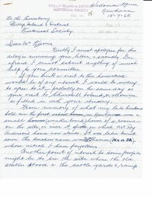 Letter, Letter from Mrs Ethel Cleeland re Island history 1968, 15/7/1968
