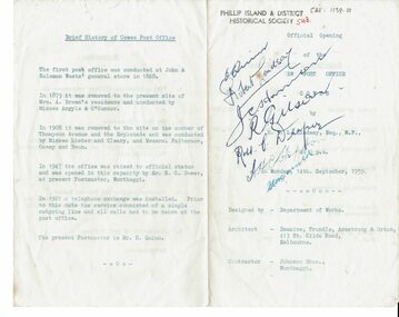 Document, Post Office opening 1959, 1959